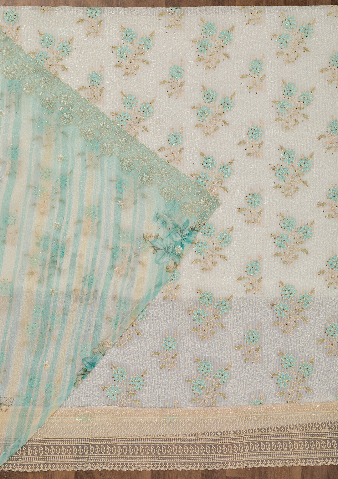 Sea Green Threadwork Georgette Unstitched Salwar Suit