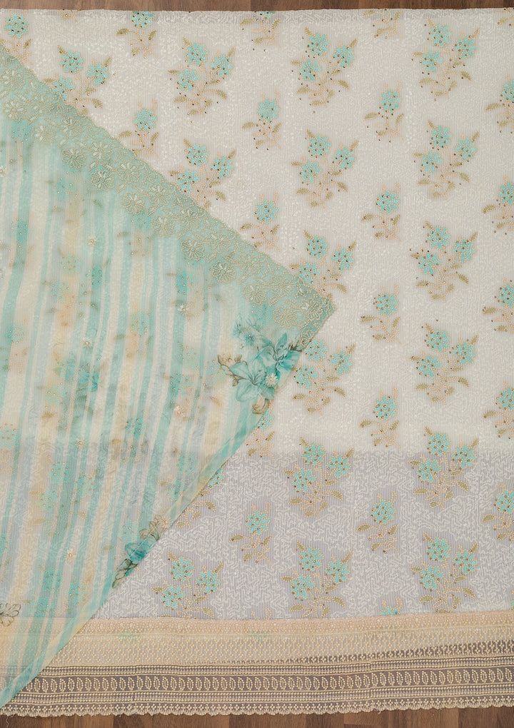 Sea Green Threadwork Georgette Unstitched Salwar Suit