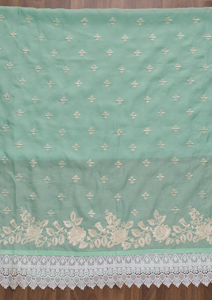 Sea Green Threadwork Organza Unstitched Salwar Suit
