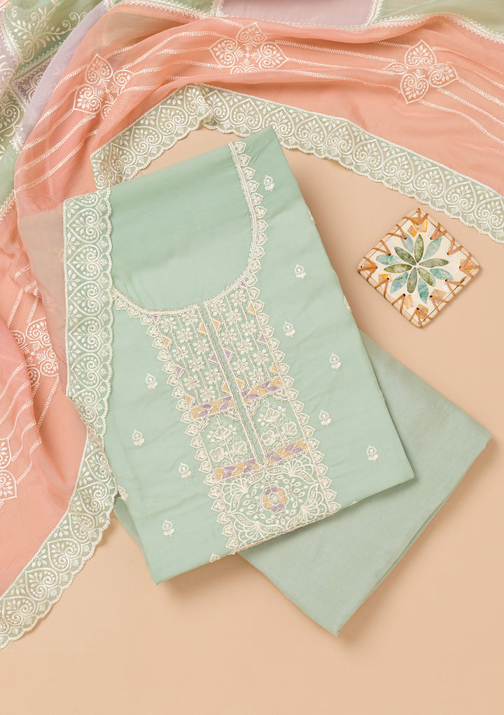 Sea Green Threadwork Organza Unstitched Salwar Suit