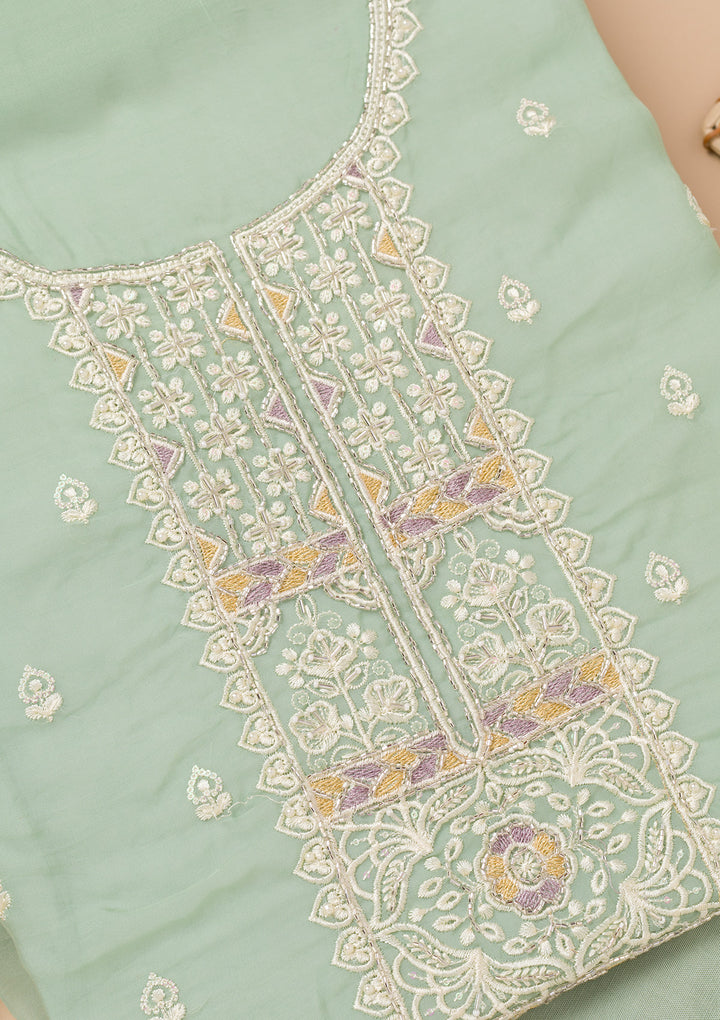 Sea Green Threadwork Organza Unstitched Salwar Suit