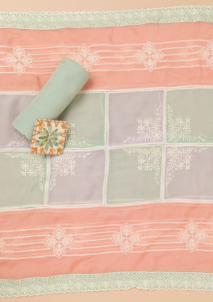 Sea Green Threadwork Organza Unstitched Salwar Suit