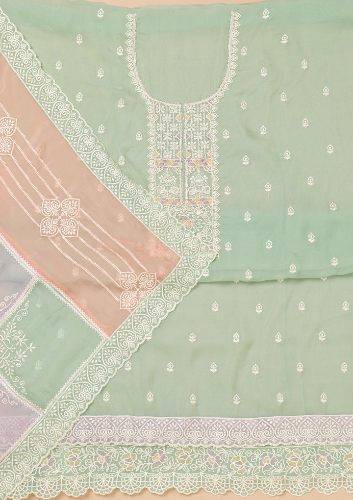 Sea Green Threadwork Organza Unstitched Salwar Suit