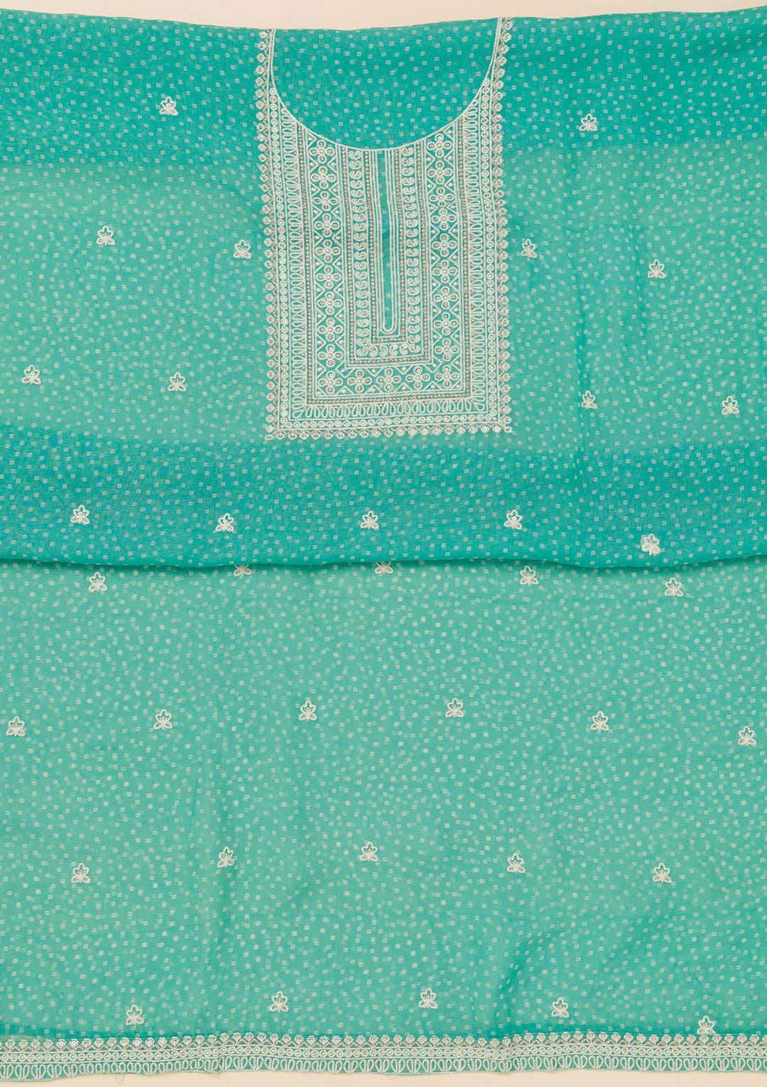 Sea Green Threadwork Semi Crepe Unstitched Salwar Suit