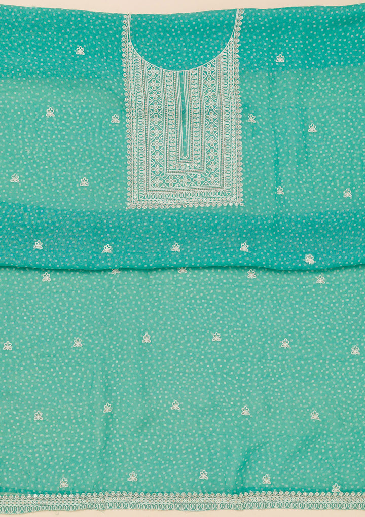 Sea Green Threadwork Semi Crepe Unstitched Salwar Suit