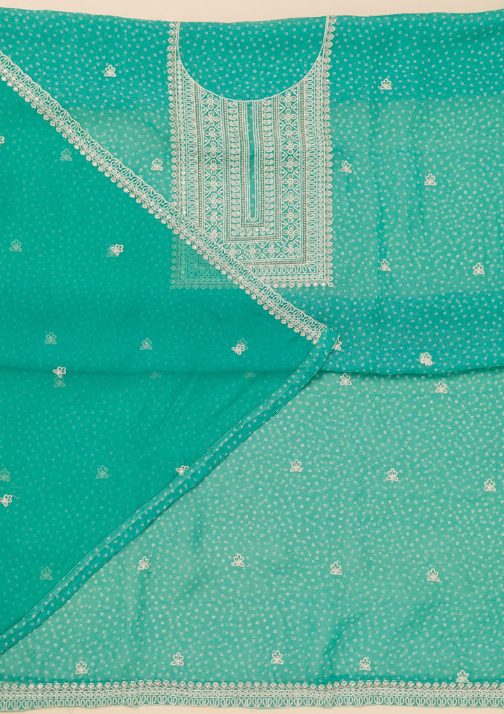 Sea Green Threadwork Semi Crepe Unstitched Salwar Suit