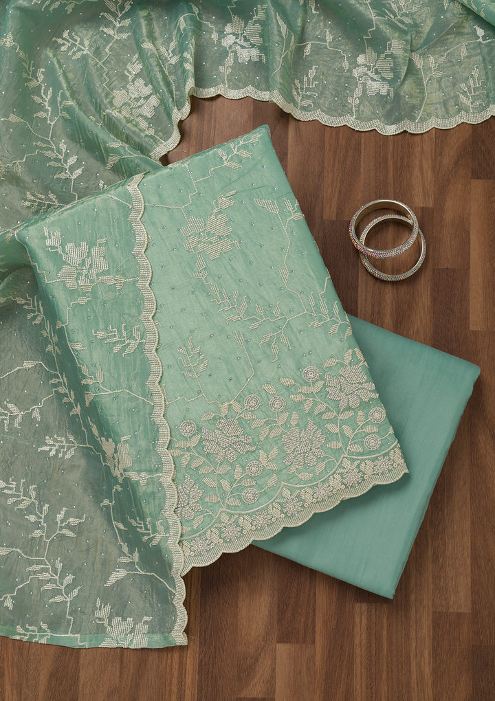 Sea Green Threadwork Shimmer Unstitched Salwar Suit