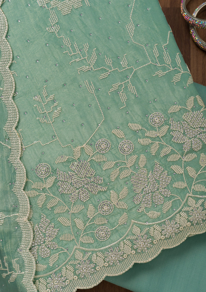 Sea Green Threadwork Shimmer Unstitched Salwar Suit