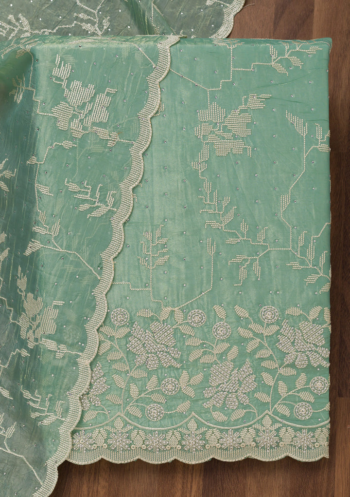 Sea Green Threadwork Shimmer Unstitched Salwar Suit