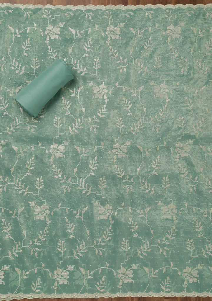 Sea Green Threadwork Shimmer Unstitched Salwar Suit