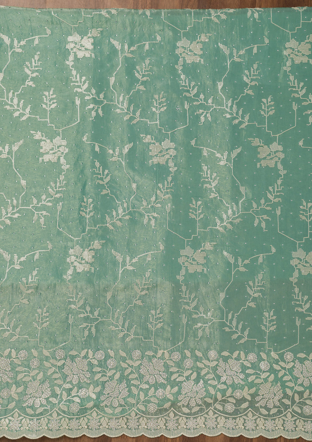 Sea Green Threadwork Shimmer Unstitched Salwar Suit
