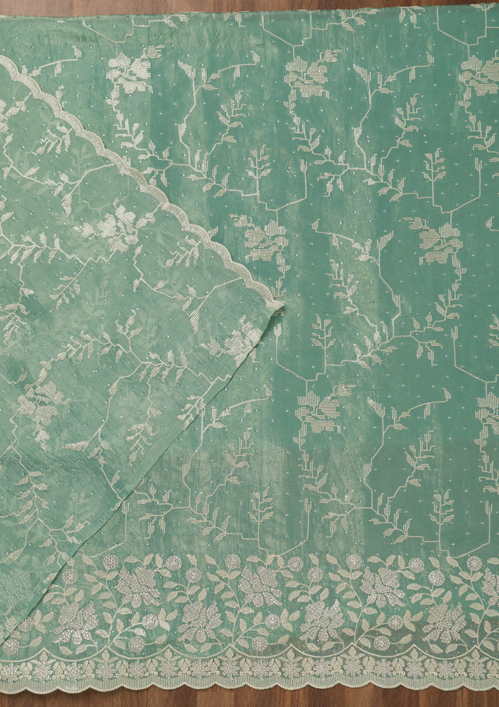 Sea Green Threadwork Shimmer Unstitched Salwar Suit
