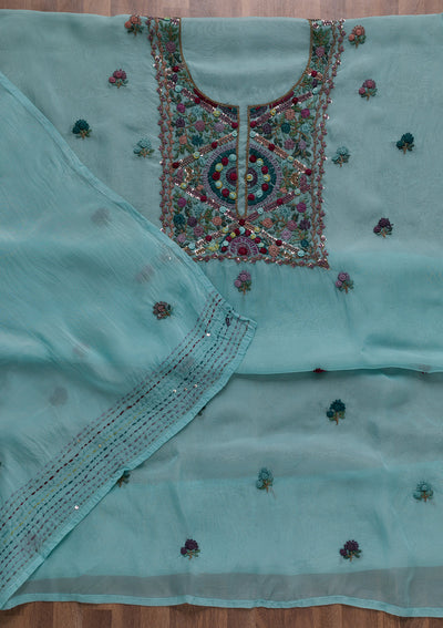 Sea Green Threadwork Tissue Unstitched Salwar Suit