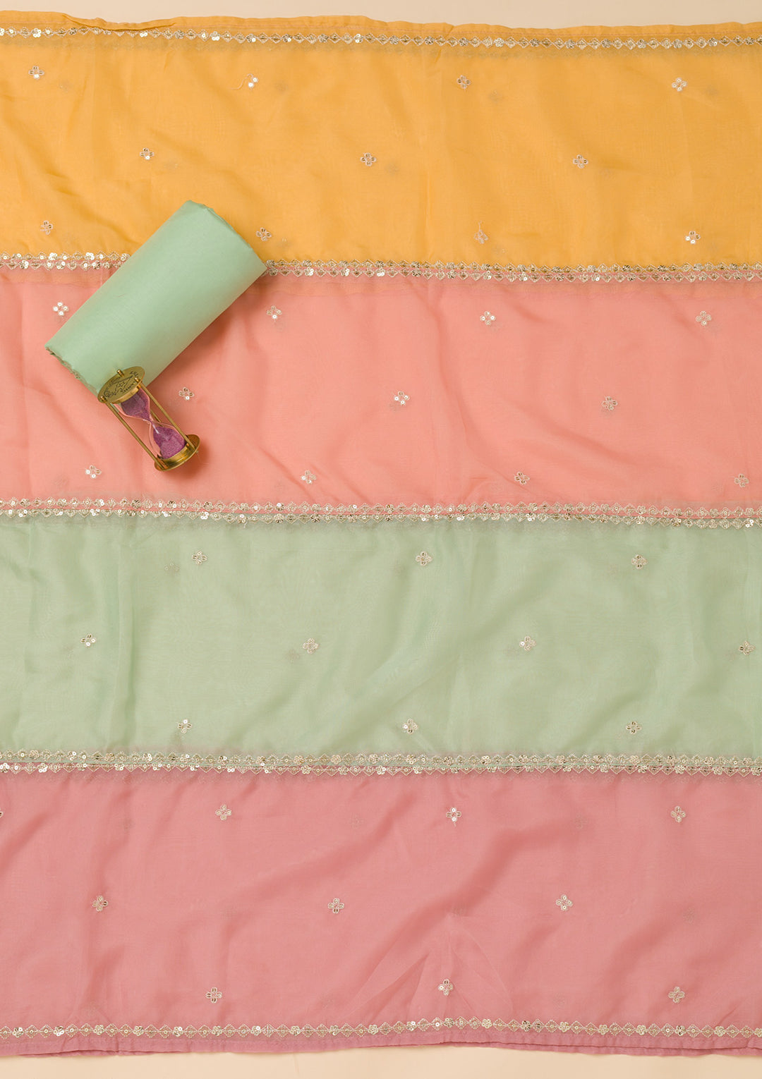 Sea Green Threadwork Tissue Unstitched Salwar Suit