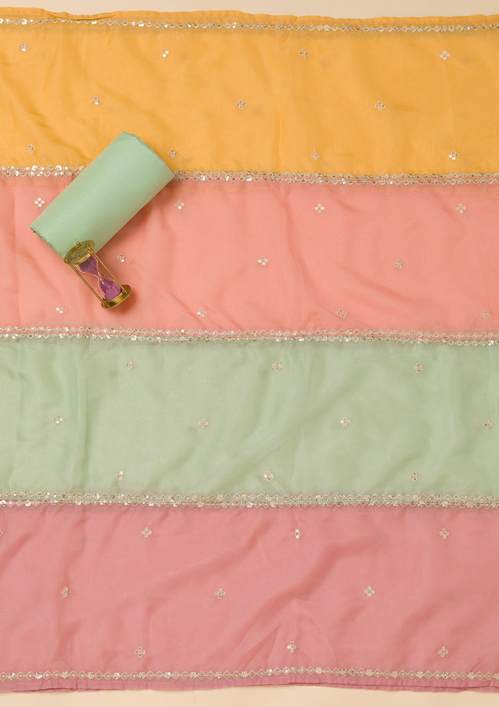Sea Green Threadwork Tissue Unstitched Salwar Suit