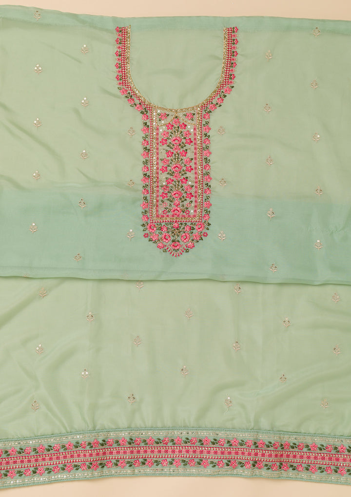 Sea Green Threadwork Tissue Unstitched Salwar Suit