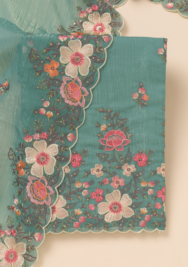 Sea Green Threadwork Tissue Unstitched Salwar Suit
