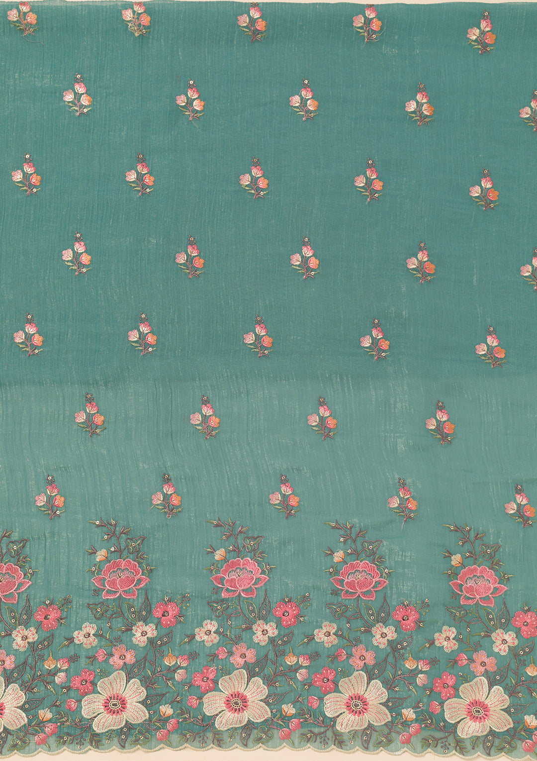 Sea Green Threadwork Tissue Unstitched Salwar Suit