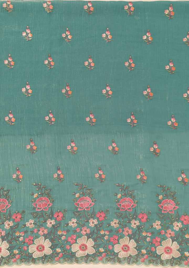 Sea Green Threadwork Tissue Unstitched Salwar Suit