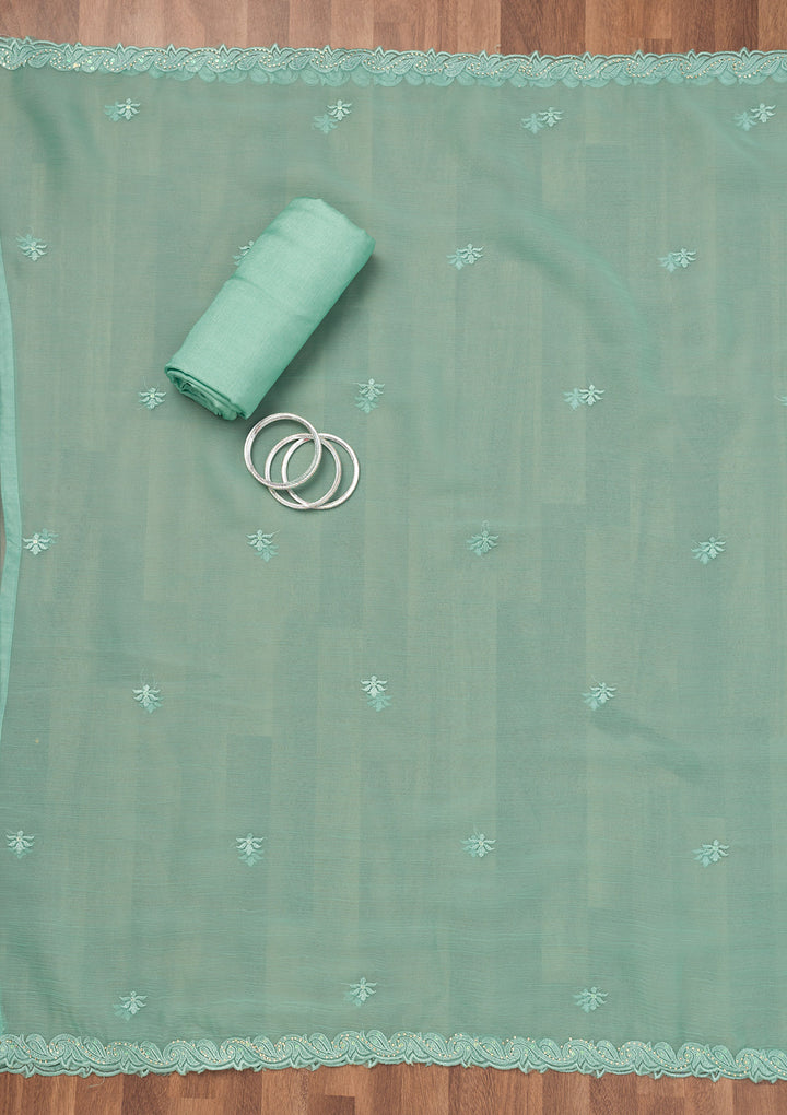 Sea Green Threadwork Tissue Unstitched Salwar Suit