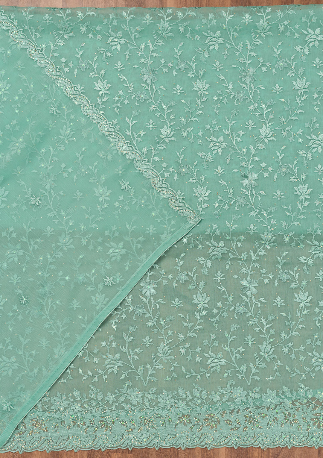 Sea Green Threadwork Tissue Unstitched Salwar Suit