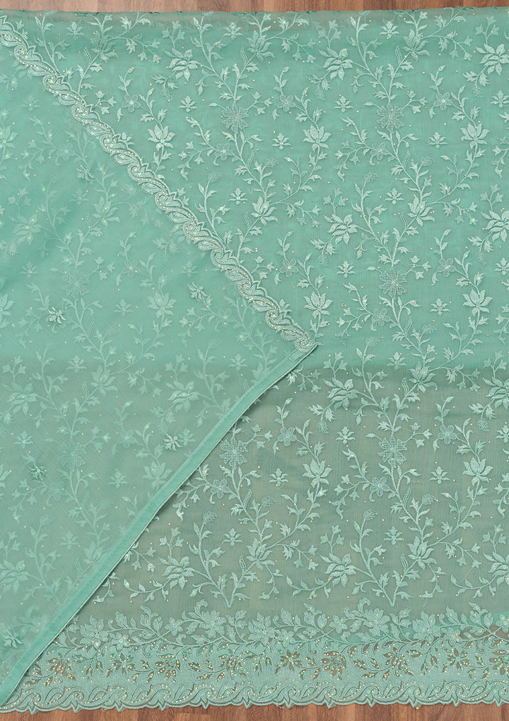 Sea Green Threadwork Tissue Unstitched Salwar Suit