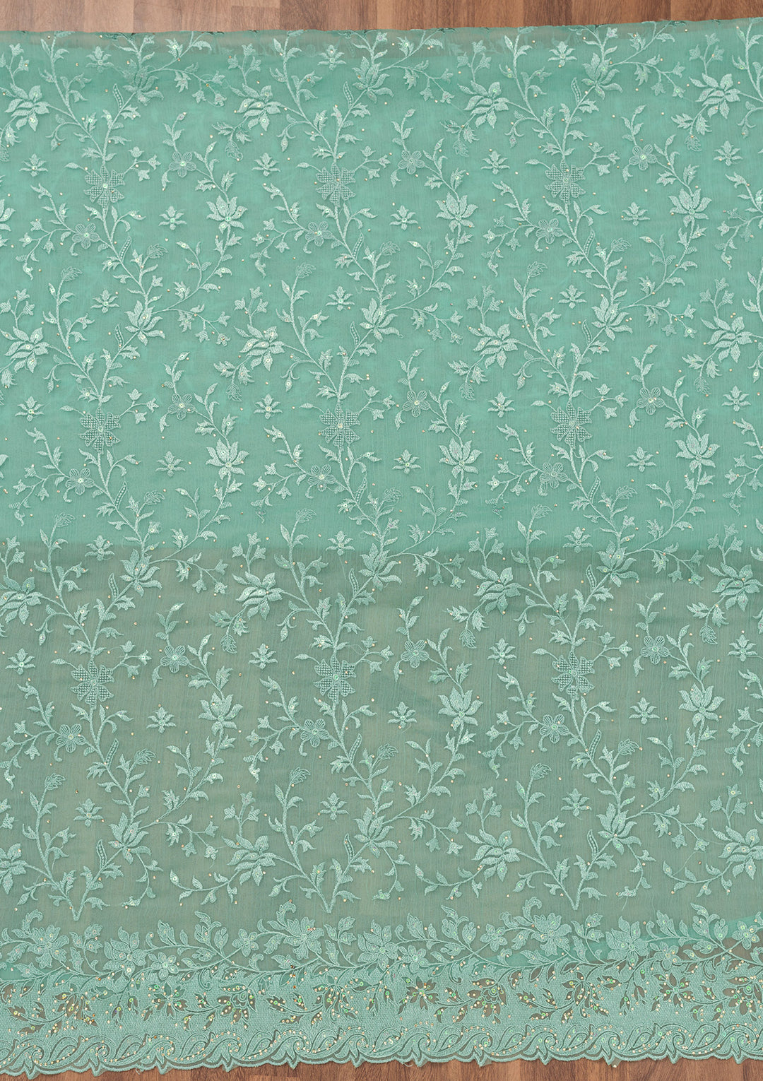 Sea Green Threadwork Tissue Unstitched Salwar Suit