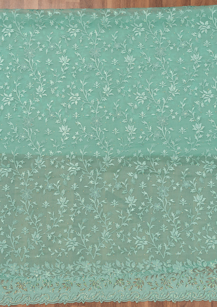 Sea Green Threadwork Tissue Unstitched Salwar Suit