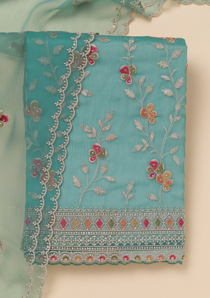 Sea Green Threadwork Tissue Unstitched Salwar Suit