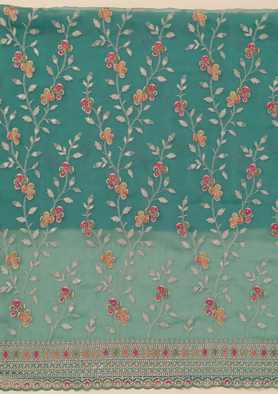 Sea Green Threadwork Tissue Unstitched Salwar Suit