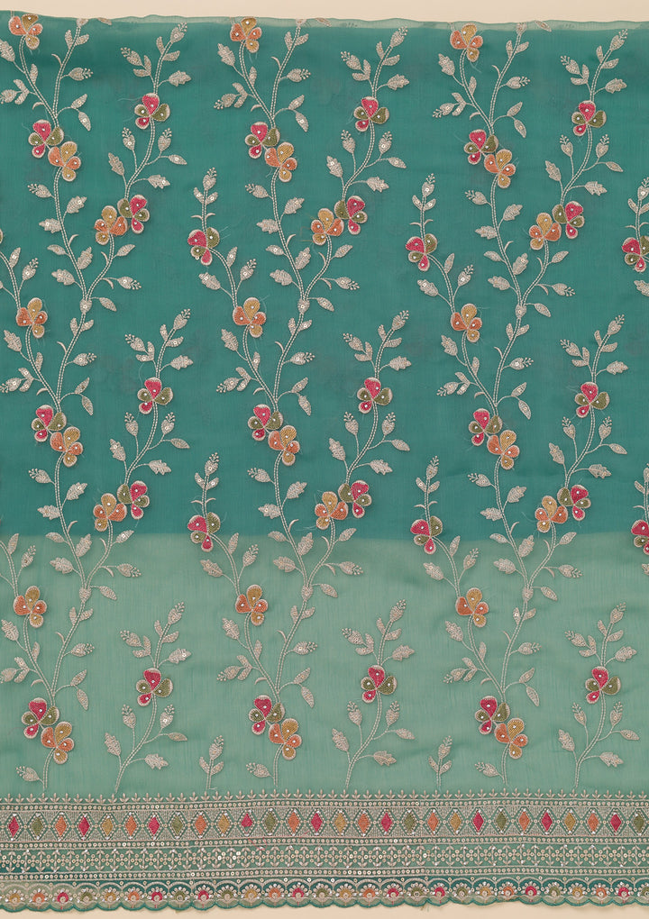 Sea Green Threadwork Tissue Unstitched Salwar Suit