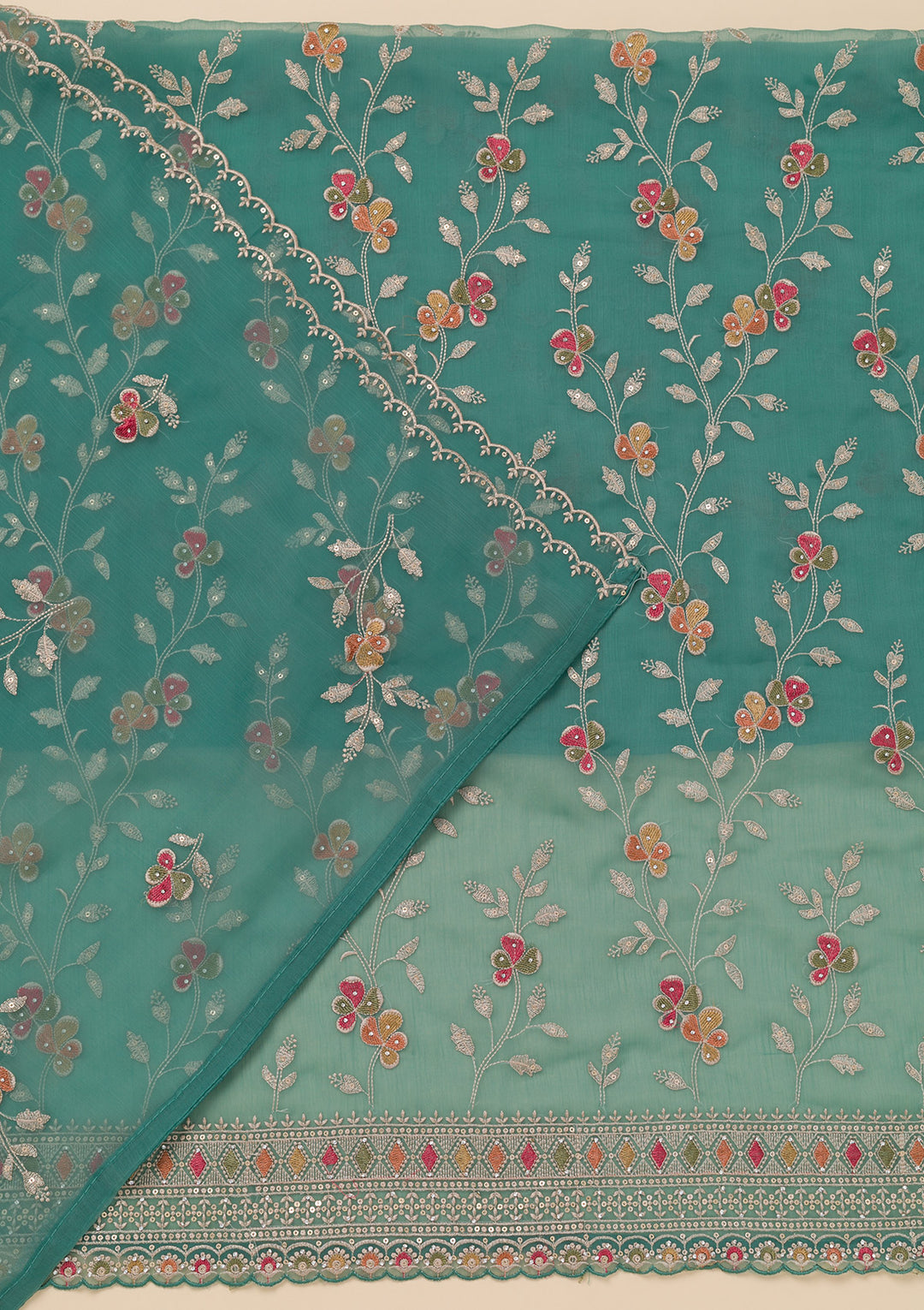 Sea Green Threadwork Tissue Unstitched Salwar Suit