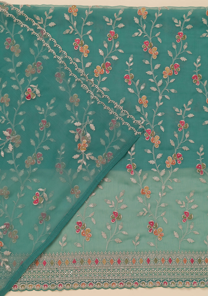 Sea Green Threadwork Tissue Unstitched Salwar Suit