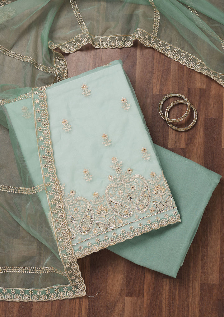 Sea Green Threadwork Tissue Unstitched Salwar Suit