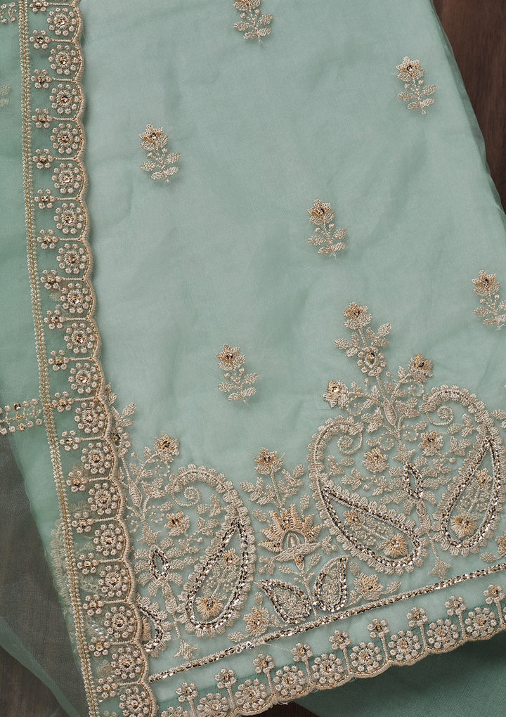 Sea Green Threadwork Tissue Unstitched Salwar Suit