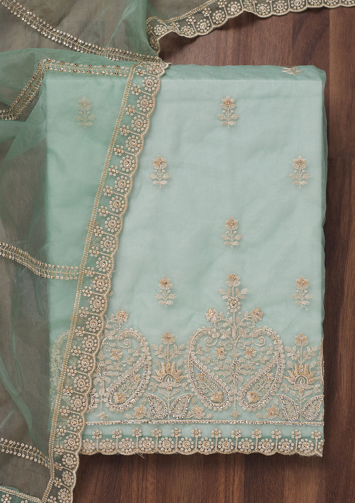 Sea Green Threadwork Tissue Unstitched Salwar Suit
