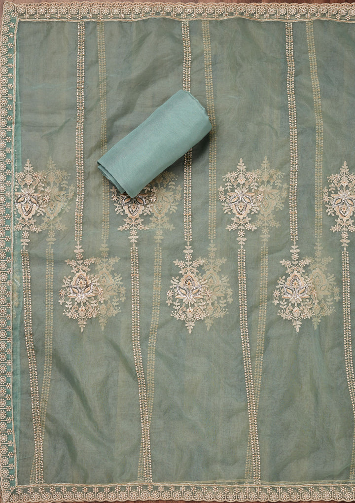 Sea Green Threadwork Tissue Unstitched Salwar Suit