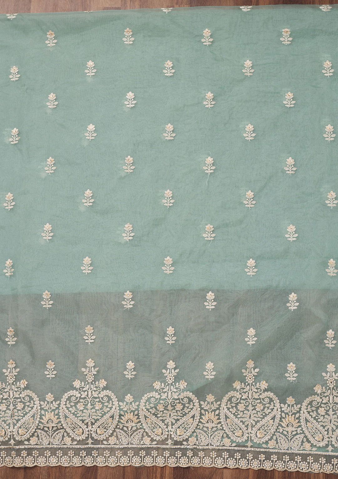 Sea Green Threadwork Tissue Unstitched Salwar Suit