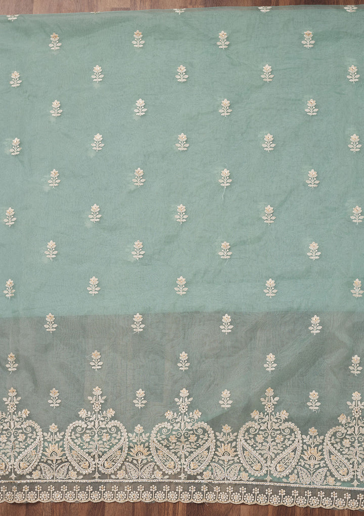 Sea Green Threadwork Tissue Unstitched Salwar Suit
