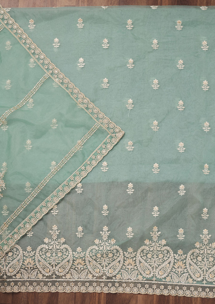 Sea Green Threadwork Tissue Unstitched Salwar Suit