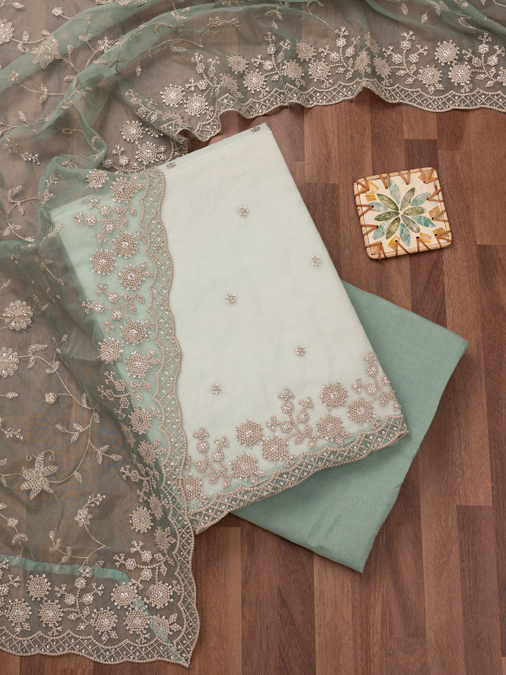 Sea Green Threadwork Tissue Unstitched Salwar Suit