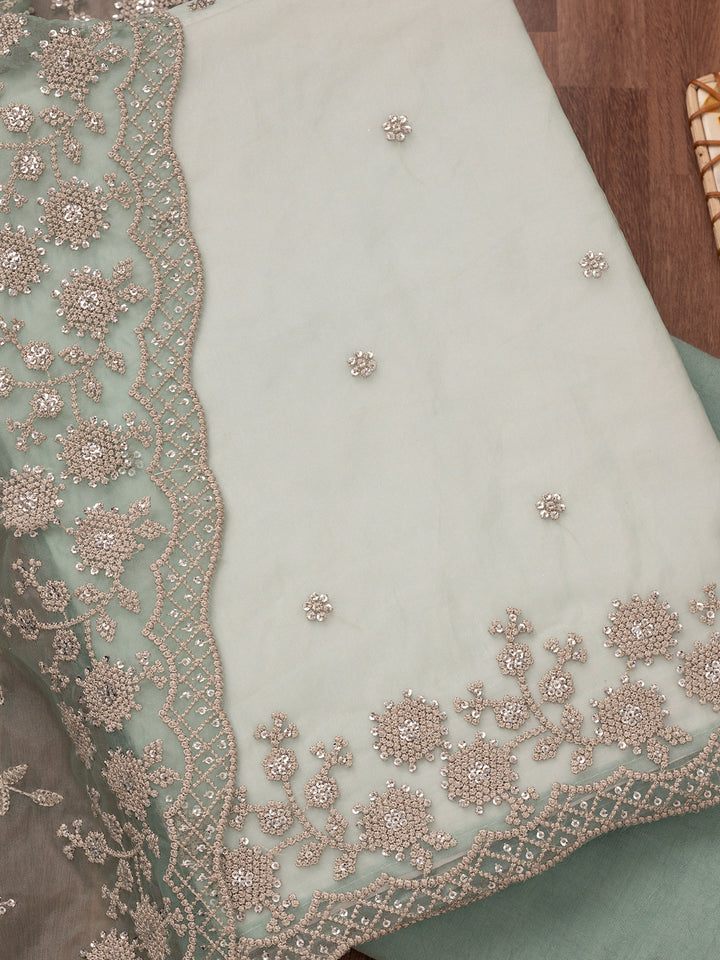 Sea Green Threadwork Tissue Unstitched Salwar Suit