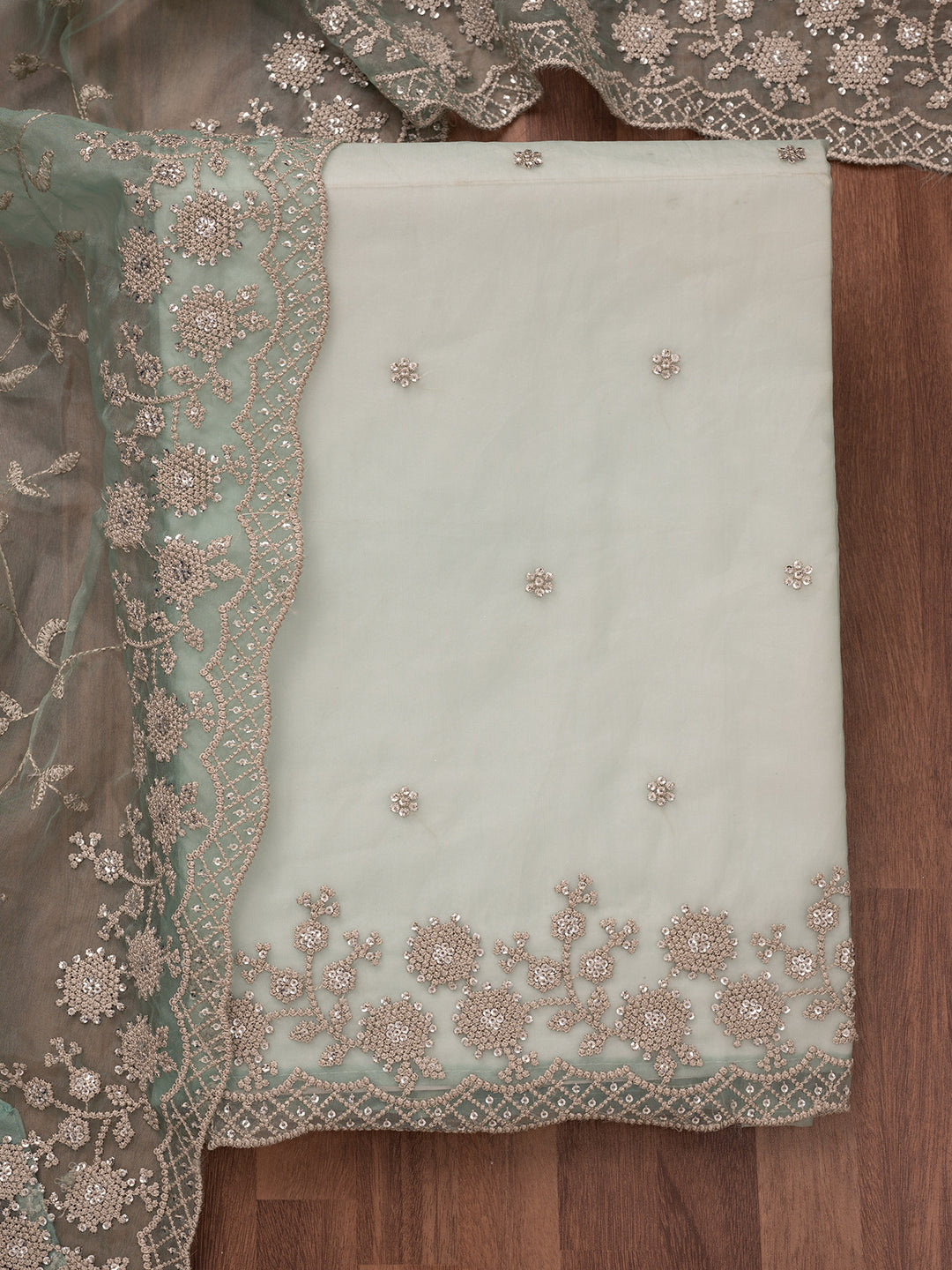 Sea Green Threadwork Tissue Unstitched Salwar Suit