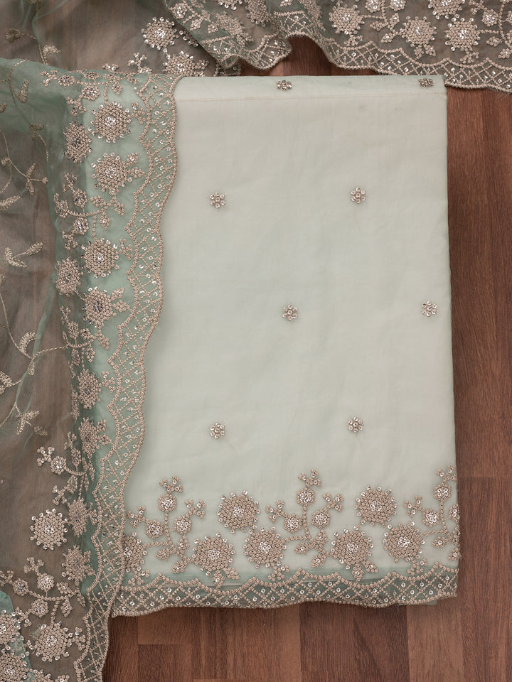 Sea Green Threadwork Tissue Unstitched Salwar Suit