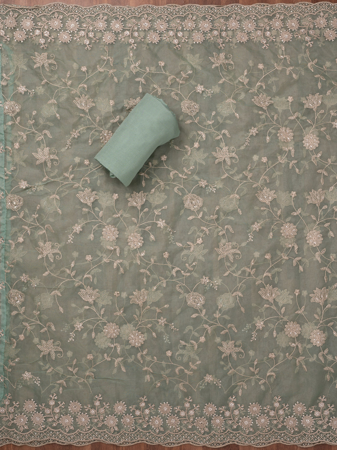 Sea Green Threadwork Tissue Unstitched Salwar Suit
