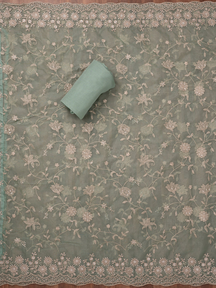 Sea Green Threadwork Tissue Unstitched Salwar Suit