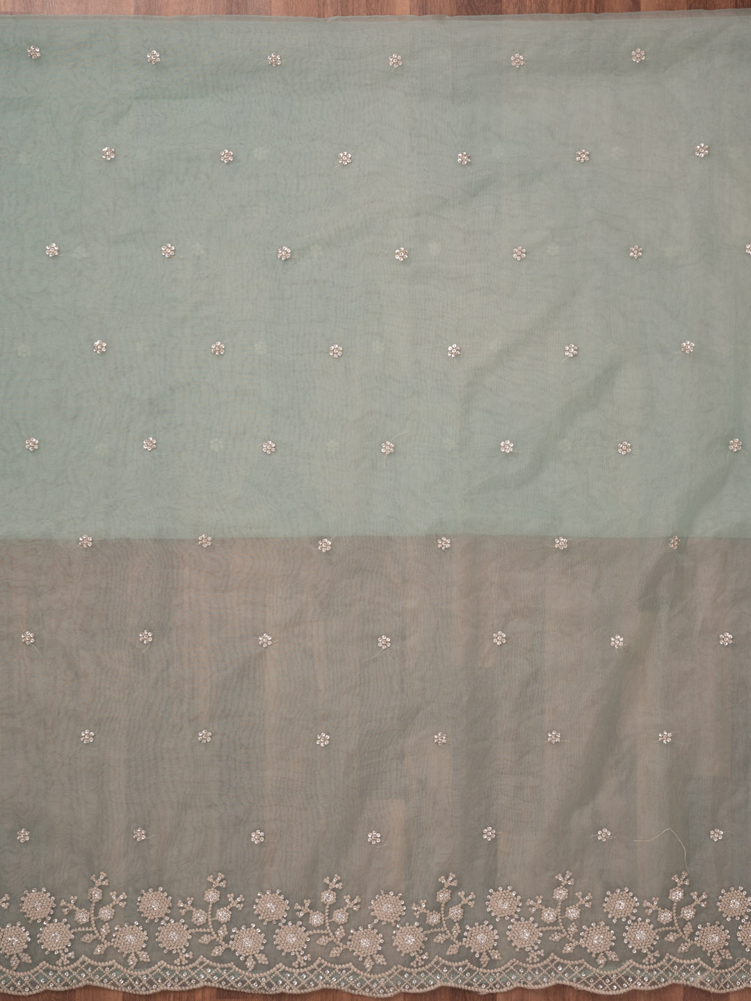 Sea Green Threadwork Tissue Unstitched Salwar Suit