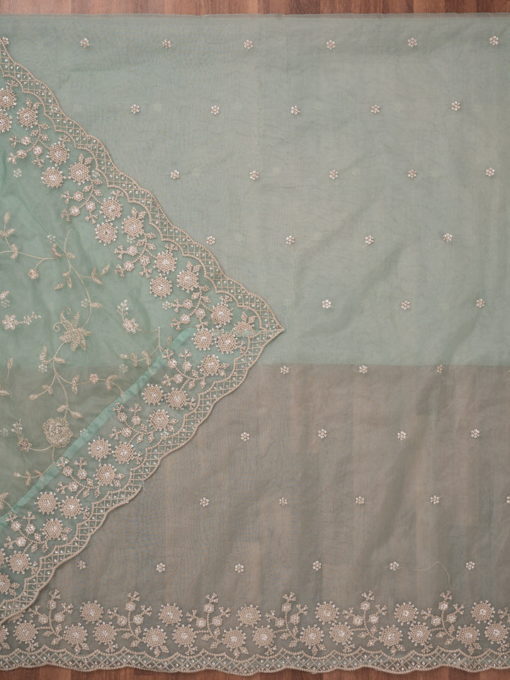 Sea Green Threadwork Tissue Unstitched Salwar Suit