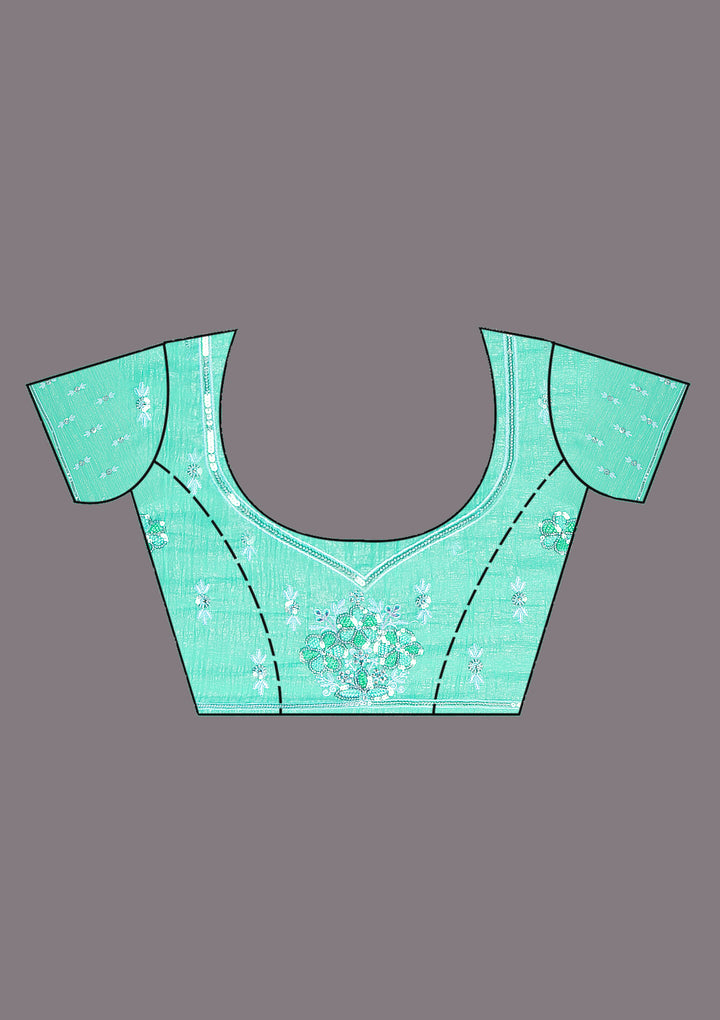 Sea Green Threadwork Tissue Saree