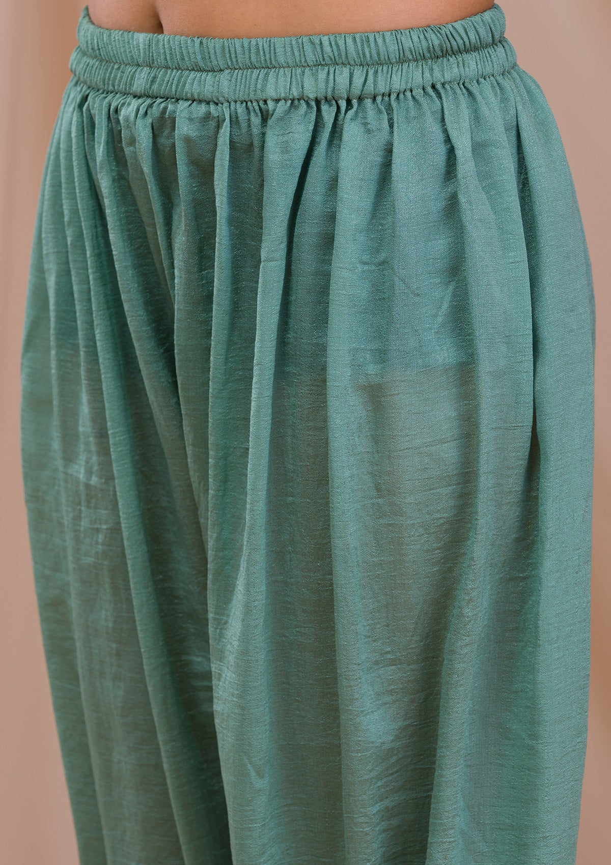 Sea Green Zariwork Art Silk Readymade Salwar Suit